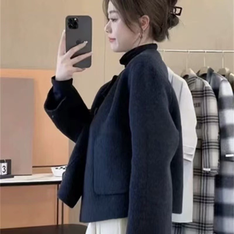 Короткое шерстяное пальто (стиль Chanel) для подростков, корейский деми-сезон, укороченный силуэт