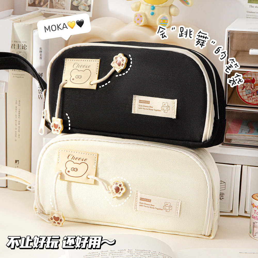 MOKA baile oso lápiz caso Mango de gran capacidad lápiz caso ins estilo simple dibujos animados manejar lienzo papelería bolsa caja