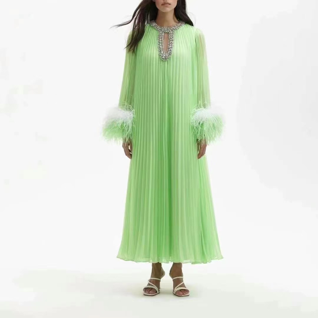 Women's Clothing Round Neck Light Luxury High end Celebrity Style Solid Color Dress_voghion.com