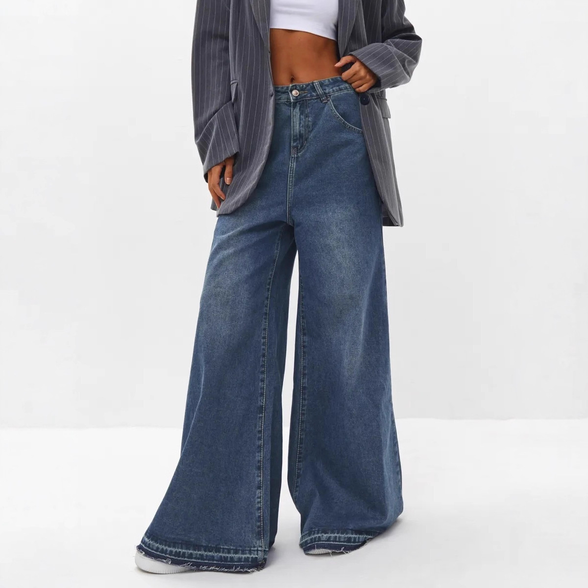 European and American Cross-Border Autumn 2026 New Style Wide-Leg Jeans with a Stylish Design, Loose-Fitting Floor-Length Wide-Leg Pants for Women That Make Them Look Slimmer