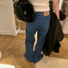 现货2025秋季新款韩版th*Bar*net气质纯色高腰直筒显瘦牛仔裤长裤