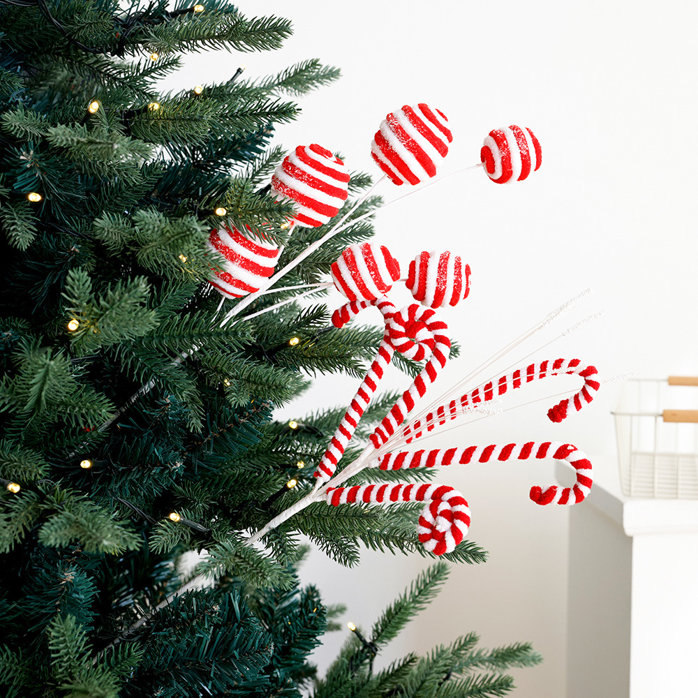 Decoraciones navideñas con bastones, pompones y dulces de felpa, para árbol de Navidad o fiestas