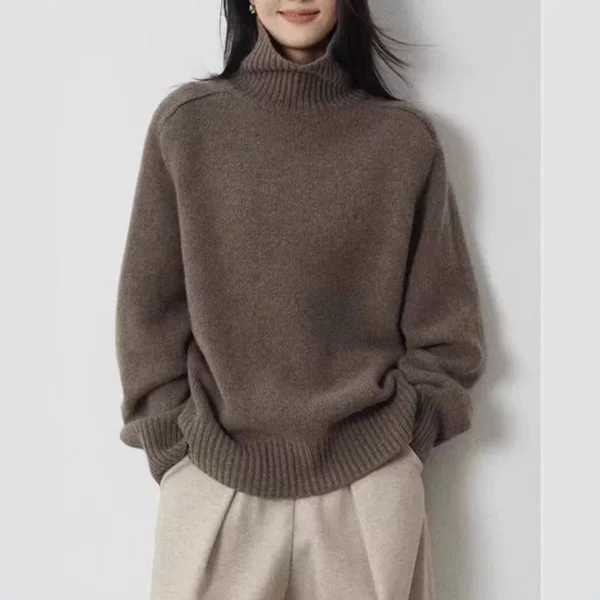 Autumn and Winter New European Style Turtleneck Wool Sweater for Women, Thickened, Loose, Lazy Style Sweater, Solid Color, Large Size Knitted Base Shirt