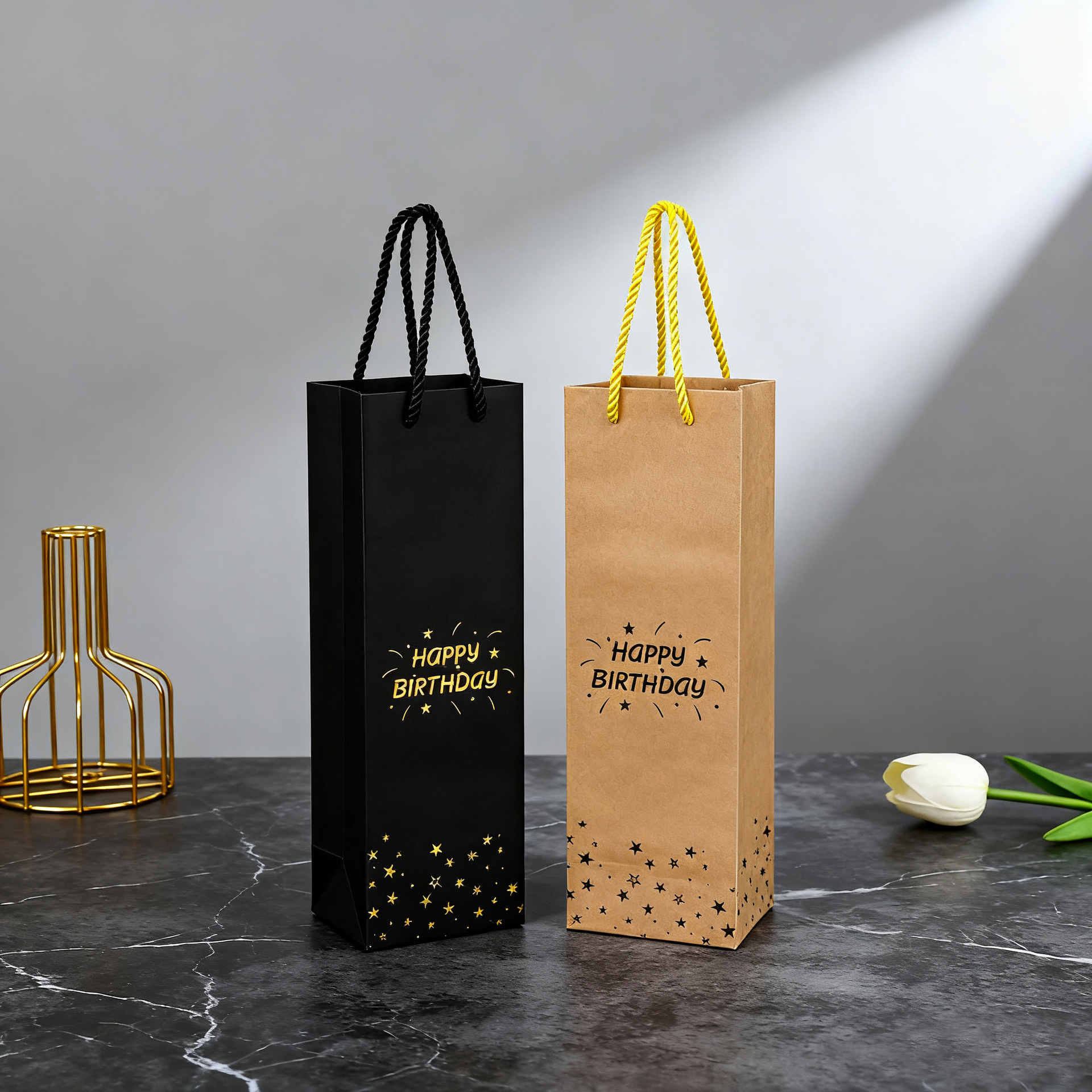 单支红酒包装袋生日快乐礼品袋高级感红酒袋子单瓶手拎袋酒瓶纸袋