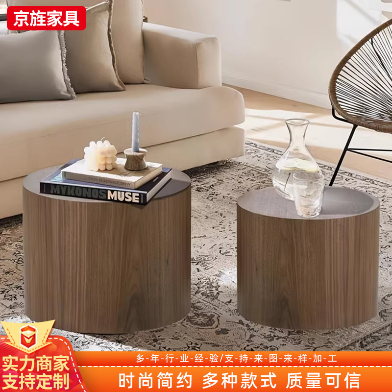 유럽식 원형 나무 커피 테이블, 현대적인 미니멀리스트 소파 사이드 테이블, 거실 홈 이동식 소형 원형 테이블 조합