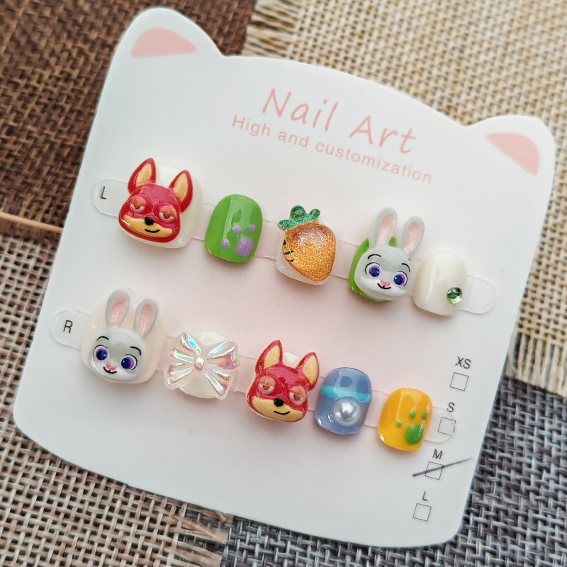 Cartoon Bunny Zootopia Children's Handmade Nail Art for Little Girls New Year Nail Stickers for Ages 3-6-12