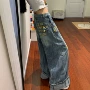 宽松拖地涂鸦男女牛仔裤