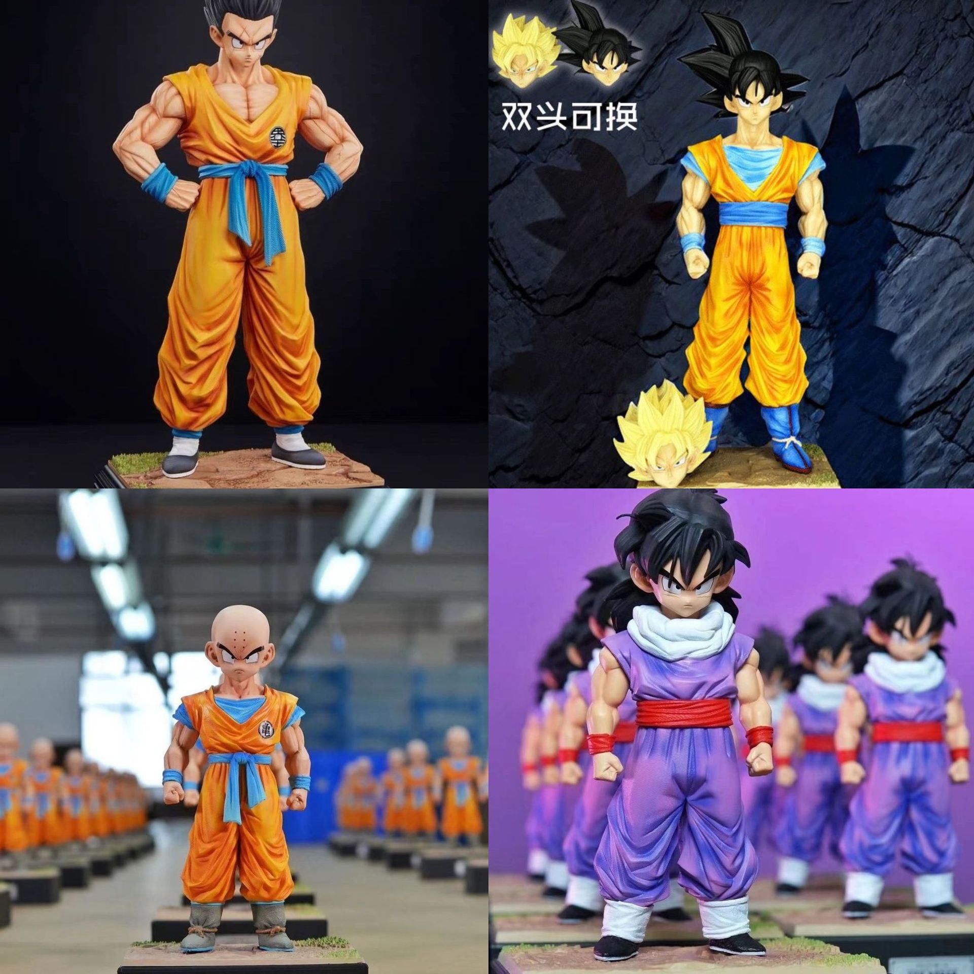 Guerrero de siete bolas de dragón Wukong doble cabeza tallada Yamu bolsa de té modelo hecho a mano adornos de estatua estática en stock al por mayor