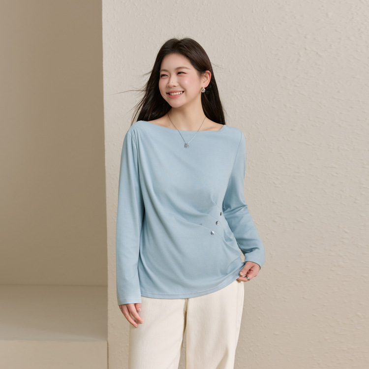 【Light Mature Style Boat Neck T-Shirt】Xianlixiu Plus Size Women's Fashion Slimming Top for Plus Size Women 2026 Spring New Style