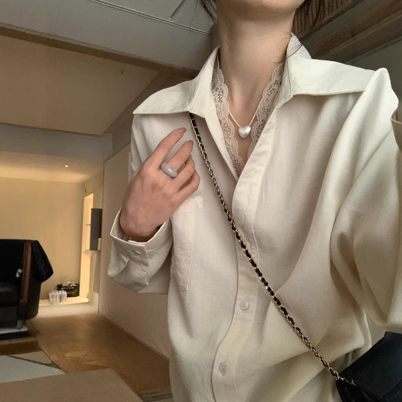 Lace Stitching Shirt 2025 Early Spring New Style Women's Dongdaemun Simple Korean Style Elegant Small Women's Shirt