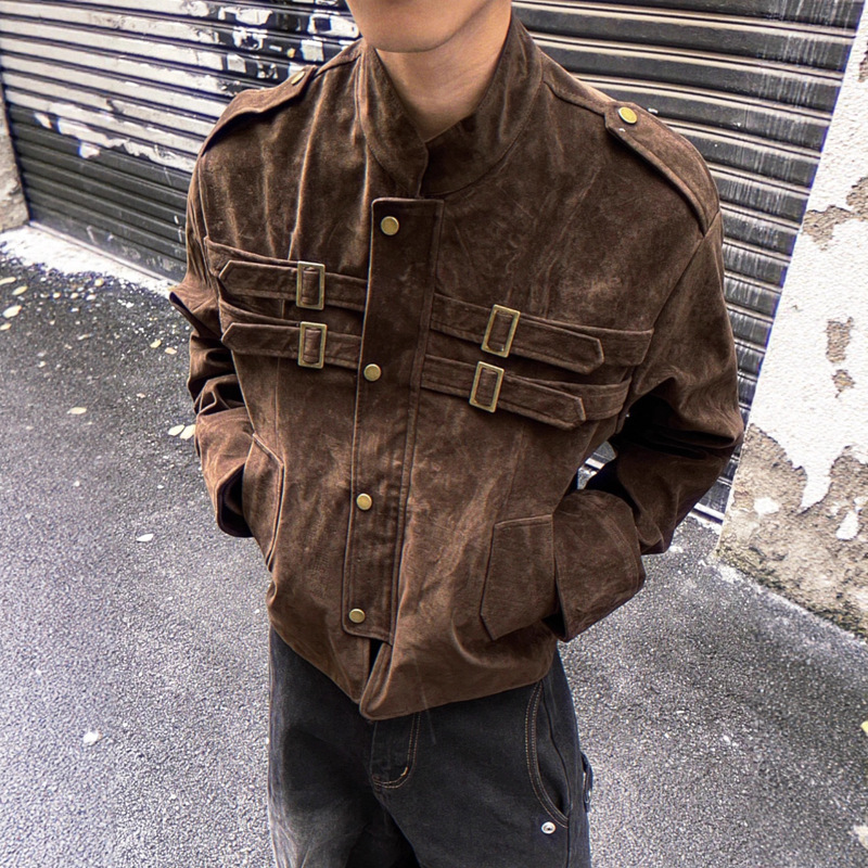 American Cleanfit Splicing Design Imitation Suede Jacket for Men and Women Short Wide Early Autumn New Casual Jacket Fashion