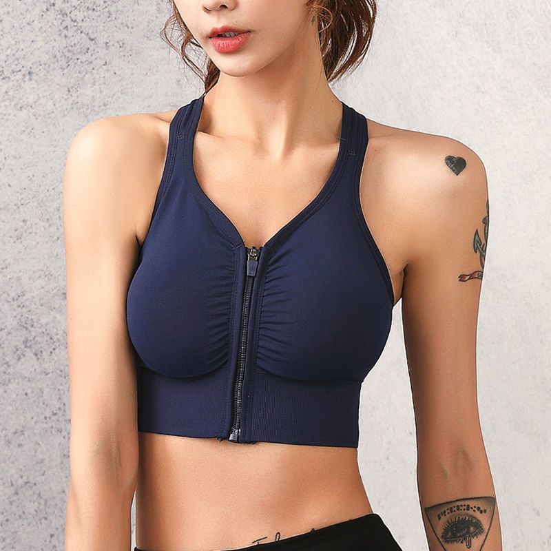 ropa interior deportiva femenina antichoque frontal cremallera sin anillo de acero para correr yoga belleza espalda bra comercio fábrica al por mayor