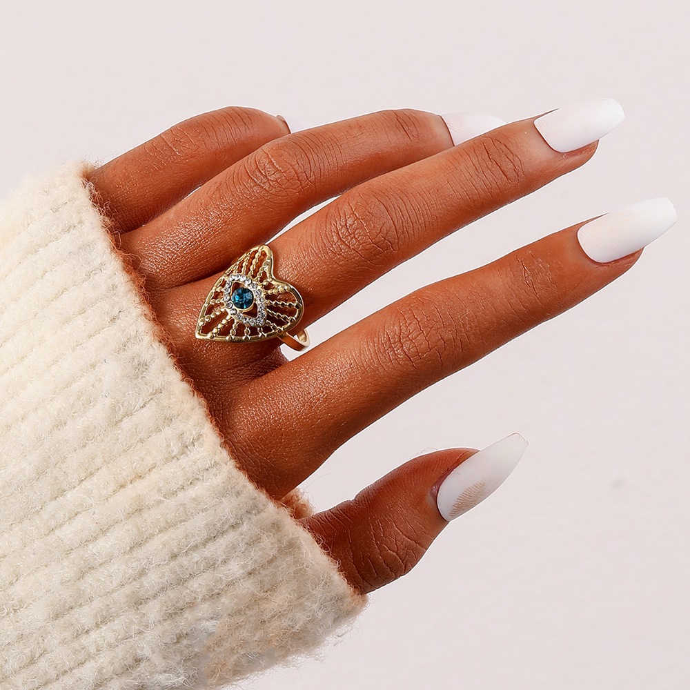 Fashion Heart Shape Eye Stainless Steel Inlay Zircon Open Ring 1 Piece