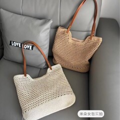 厂家批发夏季新款手工钩织棉线包大容量手提单肩托特包海边度假包