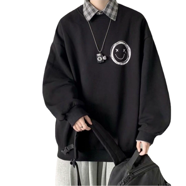 Свитшот с круглым вырезом oversize, мужской осенний флисовый свитер, печатный уличный стиль