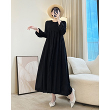 一件代发黑色连衣裙秋季新款气质名媛宽松长裙小黑裙妈妈女装