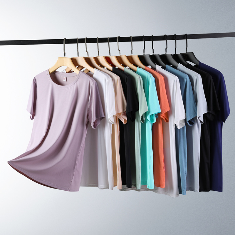 Couple quick-drying ice silk T-shirt outdoor sports running stretch short sleeve men's round neck casual top printable LOGO