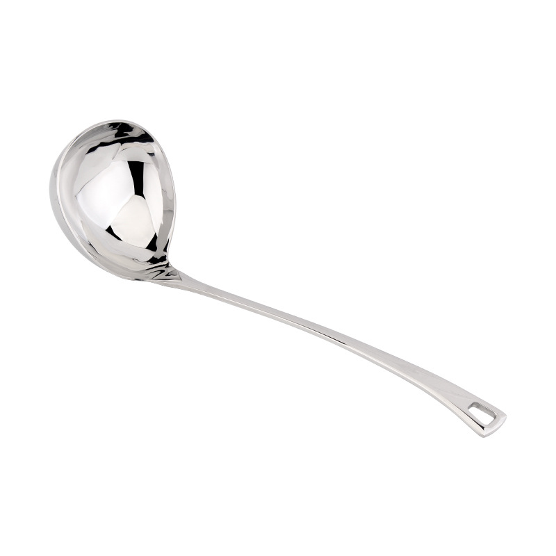 Chockmen 18 / 10 acero inoxidable grueso mango largo con agujero de colgar cucharas de cucharas de sopa con fugas de cucharas de sopa