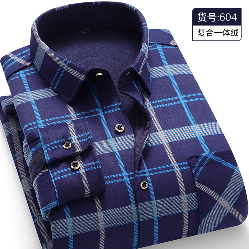 2025秋冬メンズ厚手裏起毛シャツ保温チェック柄長袖シャツ紳士服高級ストレッチミルクシルク|undefined
