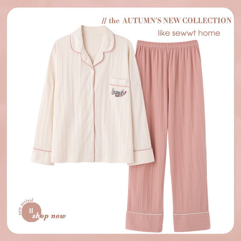 2023 nuevo pijamas mujeres primavera y otoño manga larga 100% algodón ins estilo hogar servicio más traje