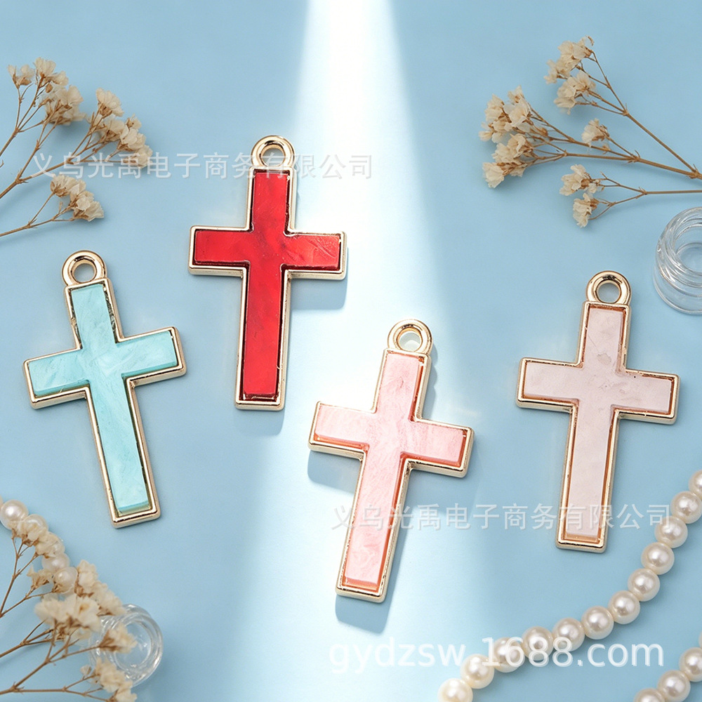 New cross-border DIY Korean-style multi-color cross pendant oil-drip alloy colorful small cross jewelry accessories