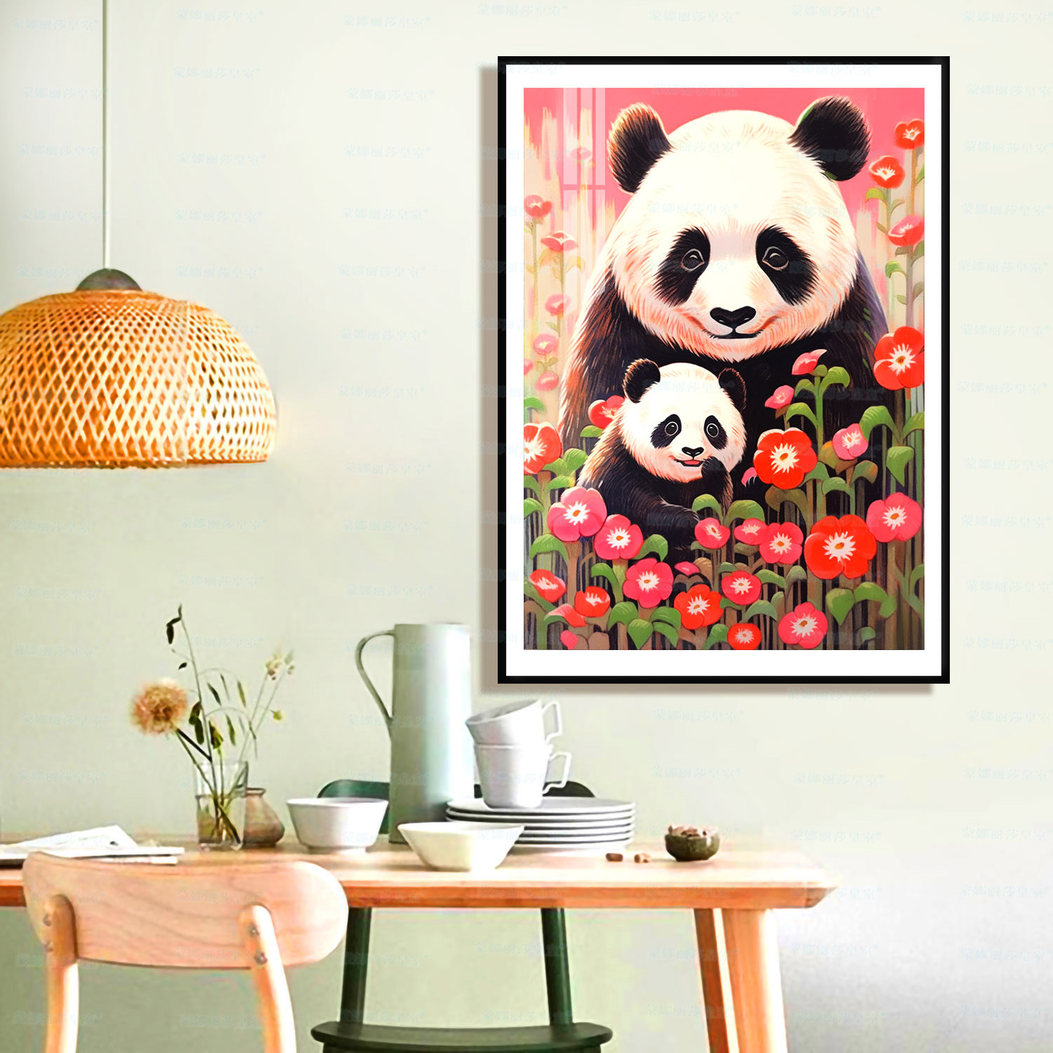 Nueva Panda lindo simple sala de estar hecha a mano Bordado de hilo Monalisa Royal punto de cruz Madre y niño amor profundo Panda