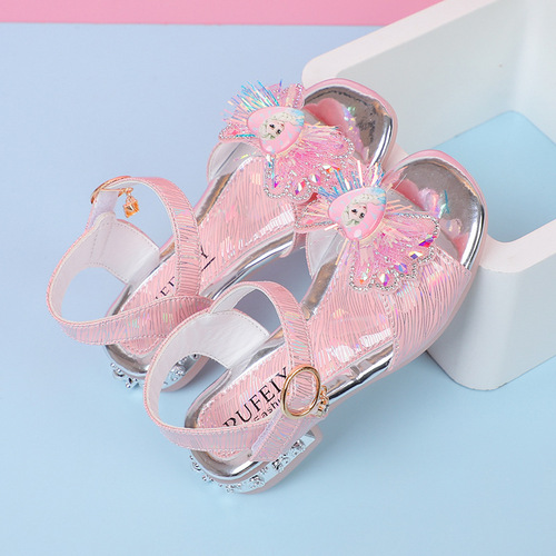 Factory direct supply of girls' sandals summer new 5 medium and large children's small high-heeled princess 12-year-old female students 8 dance shoes