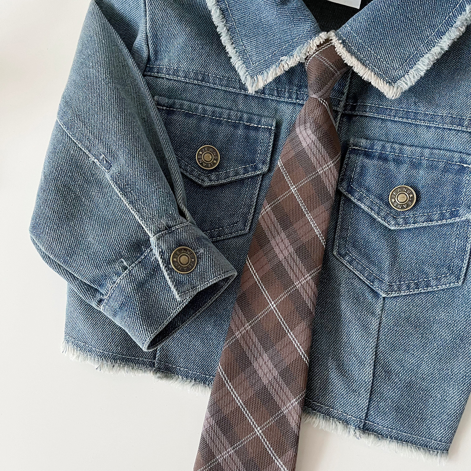Girls Korean Style Denim Jacket And Skirt Two Piece Set For Autumn_voghion.com