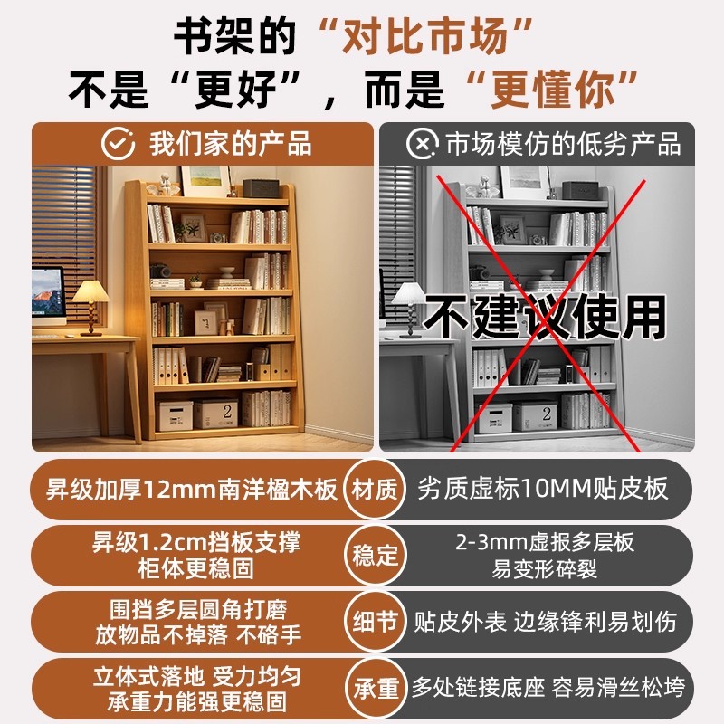 Estante de madera sólida Estante de almacenamiento de piso integrado contra la pared armario de esquina Estante de libros de dibujos para niños no ocupa espacio Estante de libros