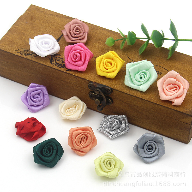 厂家直销2CM立体彩色仿真玫瑰花 婚庆家居装饰手工DIY缎带花朵