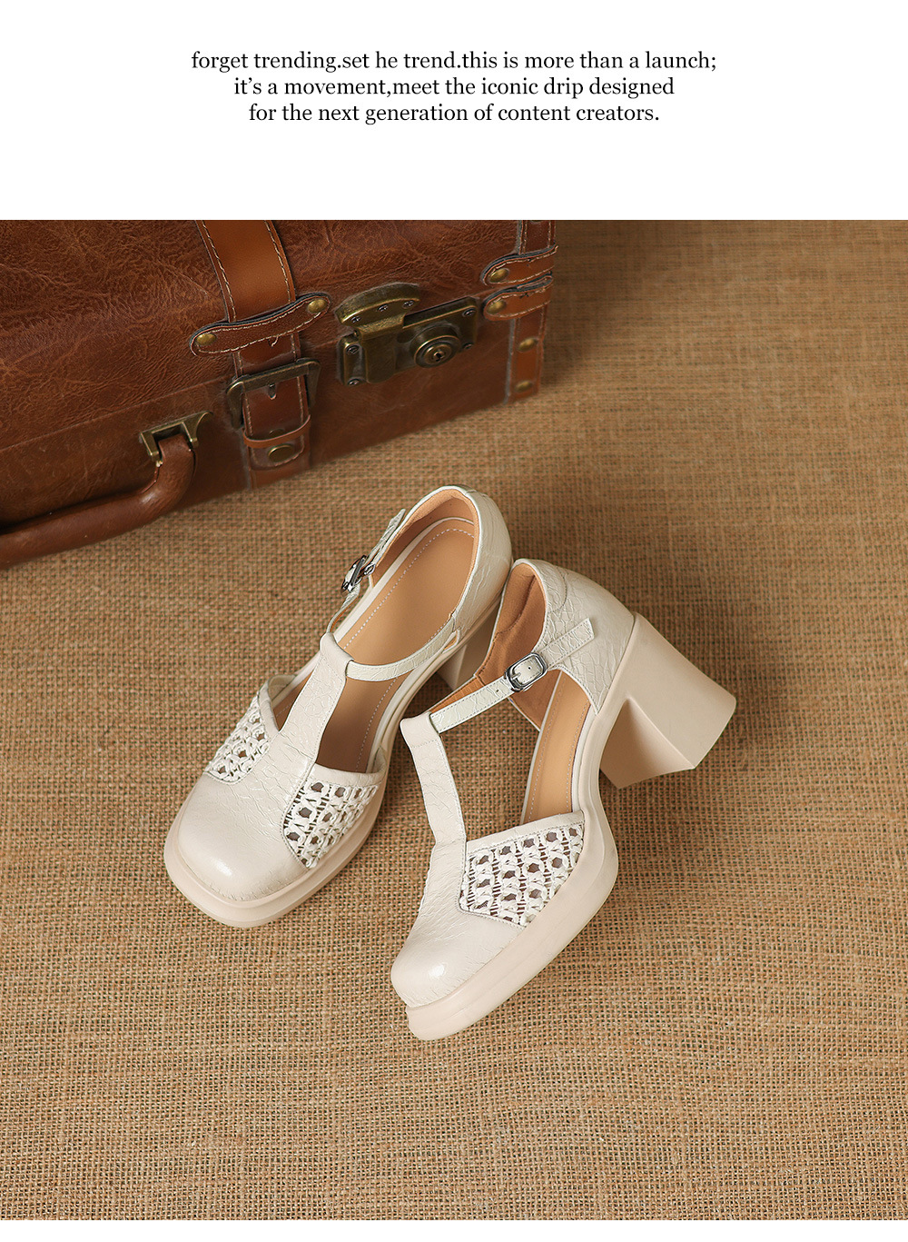 Sandal cao gót nữ quai ngang phong cách vintage, gót 8.5 cm, đế dày, mũi kín — đen chi tiết 17