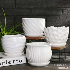 网红花盆陶瓷大号中号家用绿萝吊肉绿植白色兰盆批发