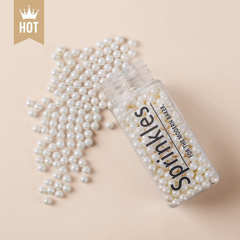 White Sugar Pearl Cake Decoration Candy Pearls Ice Cream Baking Decoration Edible Candy Mixed Sizes Commercial Bottle Packaging