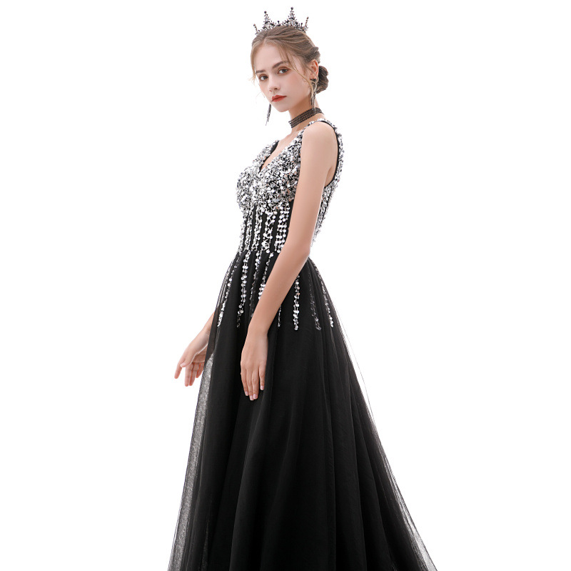 Sexy lentejuelas banquete vestido de noche con cuello en V 2024 nueva reunión anual fiesta cumpleaños fiesta anfitrión traje femenino image 9