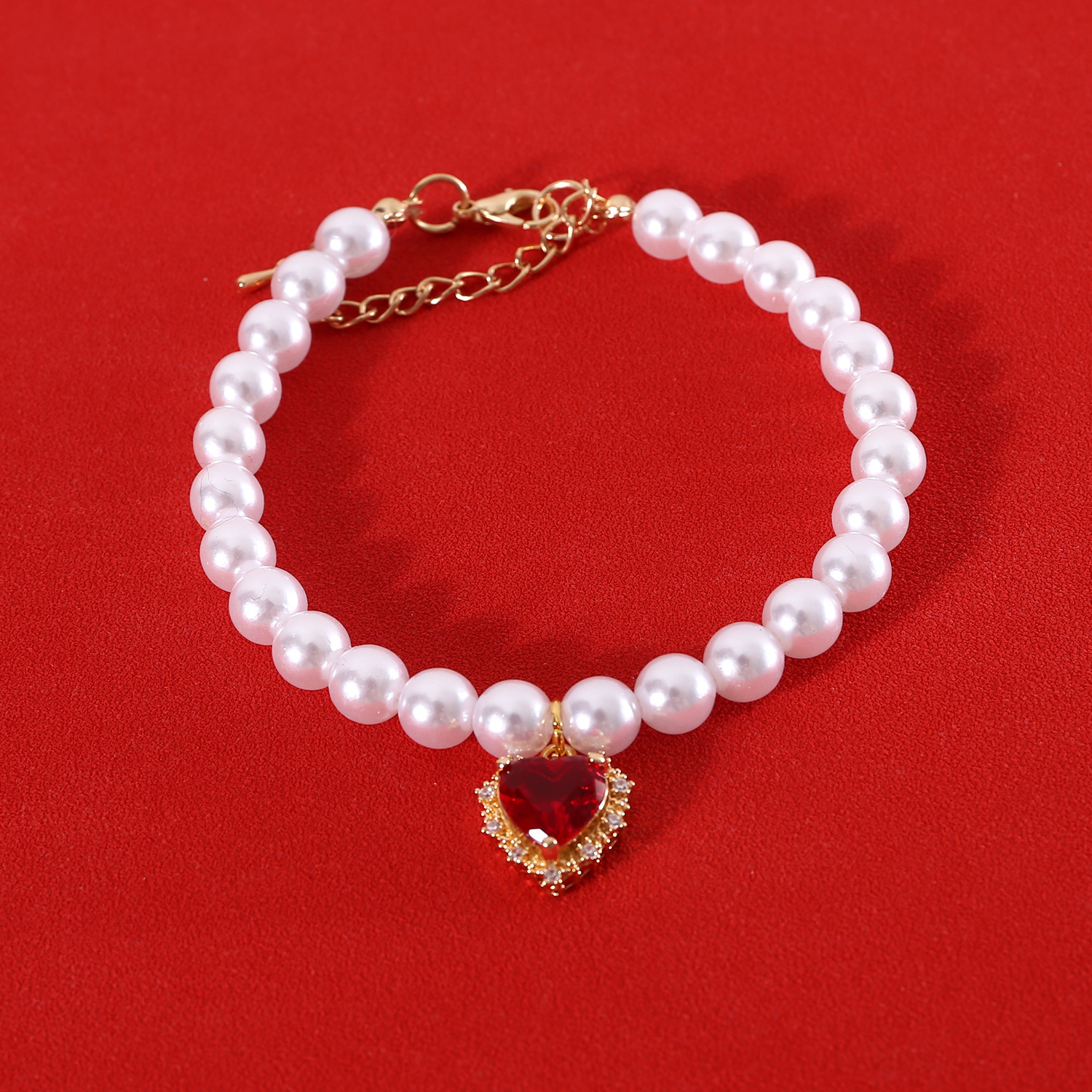 Perla ajustable para mascotas gatos perros conejos amor collar de diamante zircón collar de cumpleaños comercio exterior collar