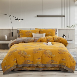 Four-Piece Bedding Set Pure Cotton 2025 New Model All-Cotton Colorful Series Duvet Cover Bed Sheet Chinese-Style Bedding Long-Staple Cotton