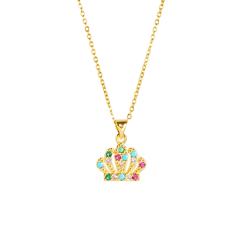 Vietnam Sandy Gold Fashion Light Luxury Palace Style Diamond Hollow Crown Collar Pendientes No se desvanece Joyería al por mayor