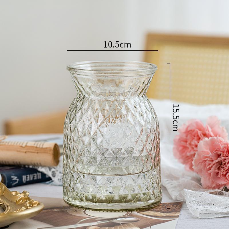 Vaso de vidrio retrógrado europeo en forma de jarro de doble oreja transparente hidropónico francés ramo de flores frescas secas adornos domésticos de gran calibre