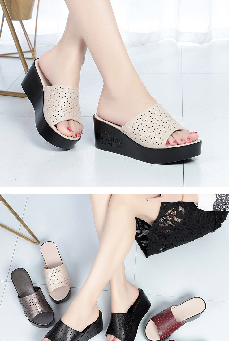 Dép lê đế xuồng nữ đế dày mềm mại, gót cao khoảng 5–7 cm, phong cách mùa hè — Đỏ rượu chi tiết 12