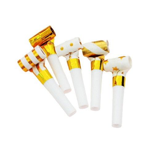 Manufacturer wholesale 6.5 cm hot stamping blow roll golden children's birthday party trumpet toy paper blow dragon whistle