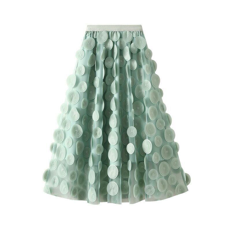 Holiday, Daily Occasion Summer Spring Streetwear Round Dots Solid Color Polyester Midi Dress Skirts