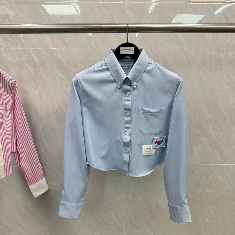 Factory Direct Tb Chinese Valentine's Day Limited Women's Collar Four-Line Stripesd Navel-Baring Denim Shirt Casual Long-Sleeved Cardigan Shirt