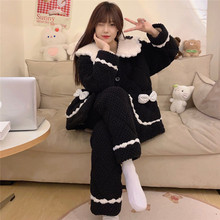 三层夹棉睡衣睡袄女士冬季珊瑚绒加绒加厚保暖法兰绒家居服棉袄