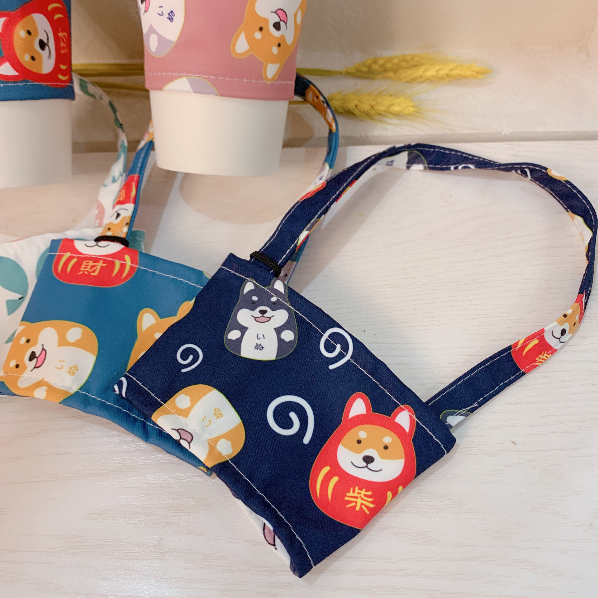 Simple dibujos animados bebida taza bolso taza cubierta mano taza cubierta lienzo leche té bolsa portátil media taza pequeña bolsa