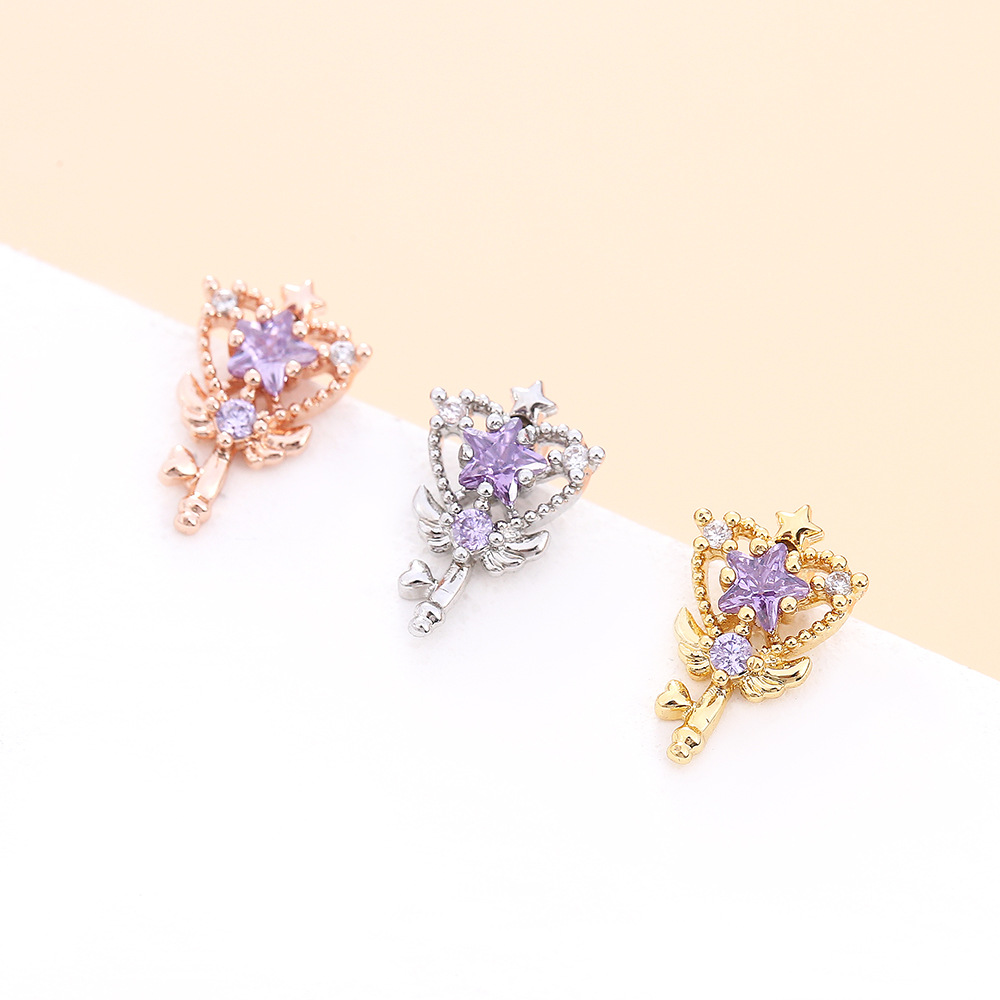 Mignon Star Ours Acier Inoxydable Le Cuivre Placage Incruster Zircon Boucles D'oreilles 1 Pièce display picture 5