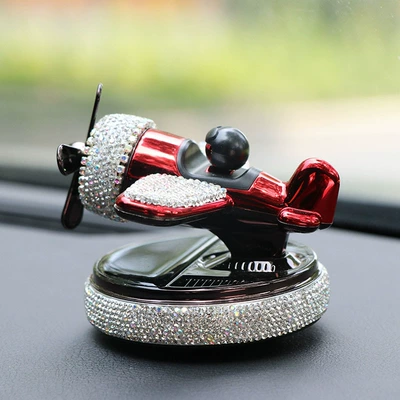 Internet Red Car Ornaments High Color Value Diamond-encrusted Aircraft Aromatherapy Rotary Lasting Light Fragrance Solar Rotary Car Interior (Perfplant seat) - red-diamond-encrusted-solar-aircraft