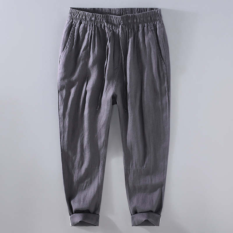 Leinenhose für Herren im chinesischen Stil, locker sitzende Hose mit geradem Bein und weitem Bein, Sommerhose aus Leinen für Herren, lässige Sporthose_voghion.com