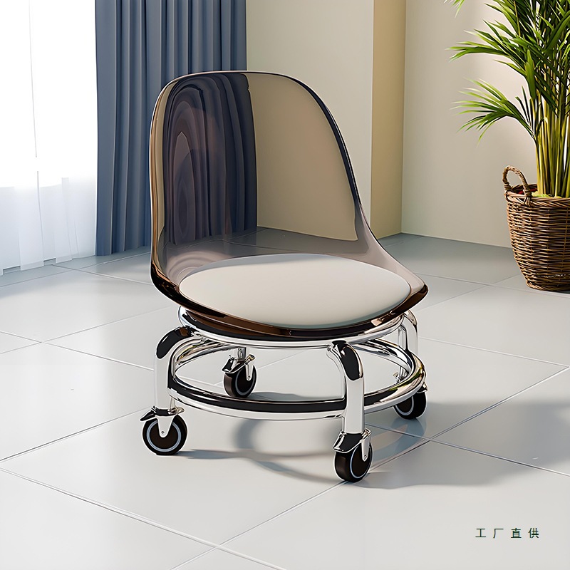 Small Household Stool with Swivel Wheels, Rotating Low Stool, Mobile Stool with Wheels, 2026 New Model, Living Room Chair with Wheels and Backrest