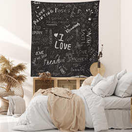 跨境专供 北欧简约黑白字母花挂毯 装饰背景布