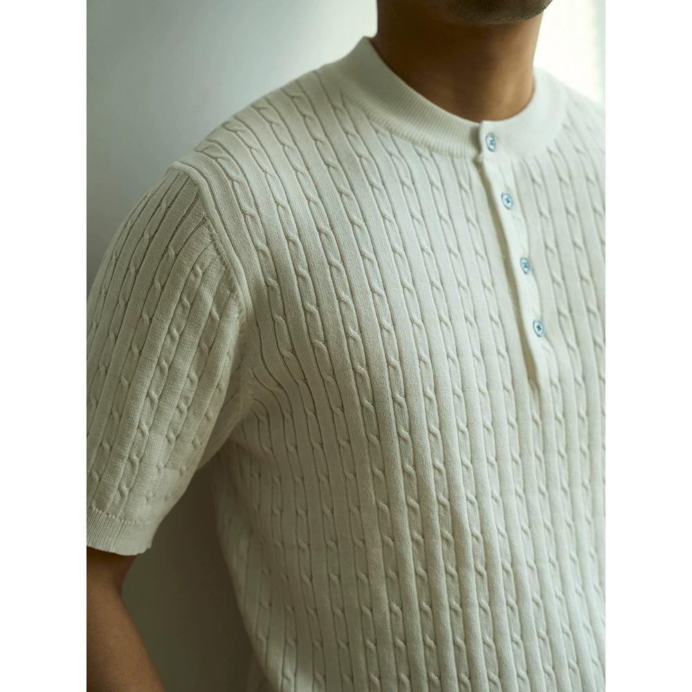 Американский повседневный Генри воротник вязаная футболка с короткими рукавами для мужчин 2024 лето новый ретро дикий повседневный топ